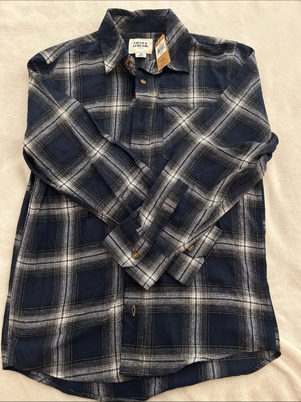 Field & Stream Navy and White Plaid Button-Down Shirt